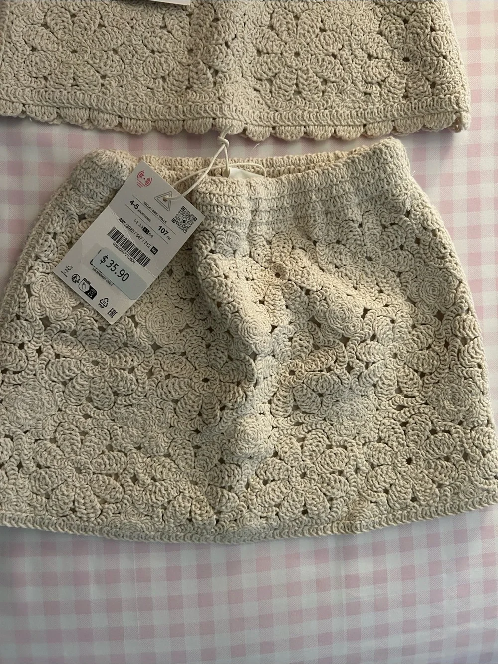 Zara Cream Crochet Floral Kids Matching Set